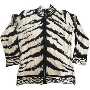 Belldini Cardigan too size M Zebra rhinestone zipper soft animal print elegant
